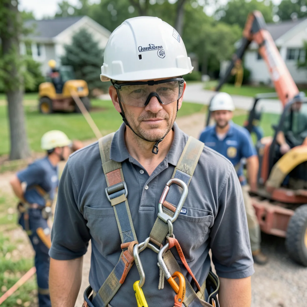 Total Tree Maintenance crew climbing gear and safety standards in Lansing