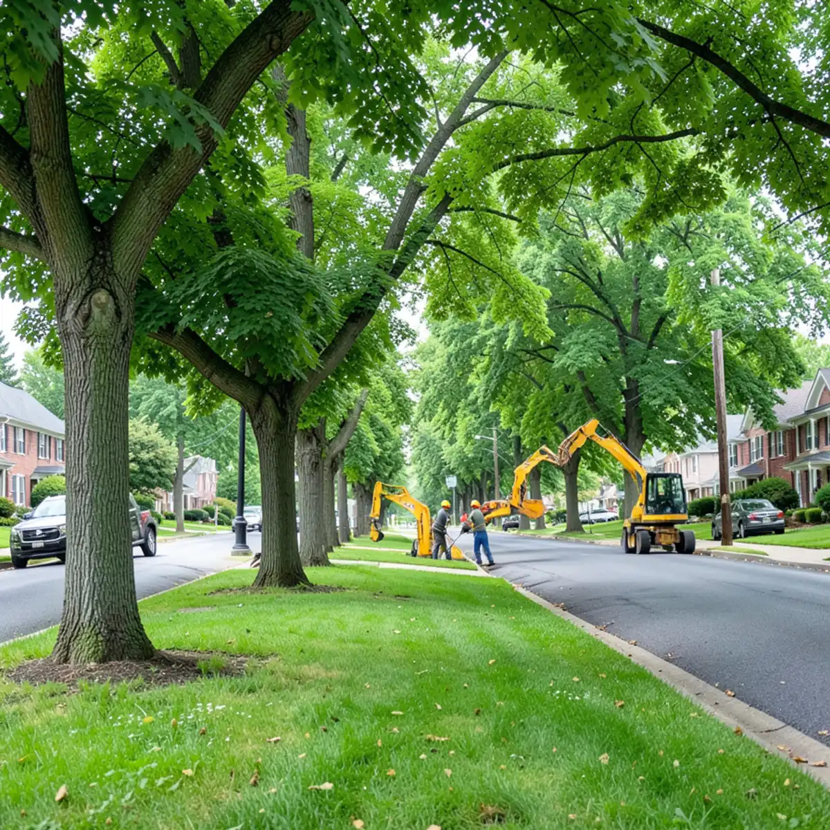 Curbside boulevard trees between sidewalk and street in Lansing MI