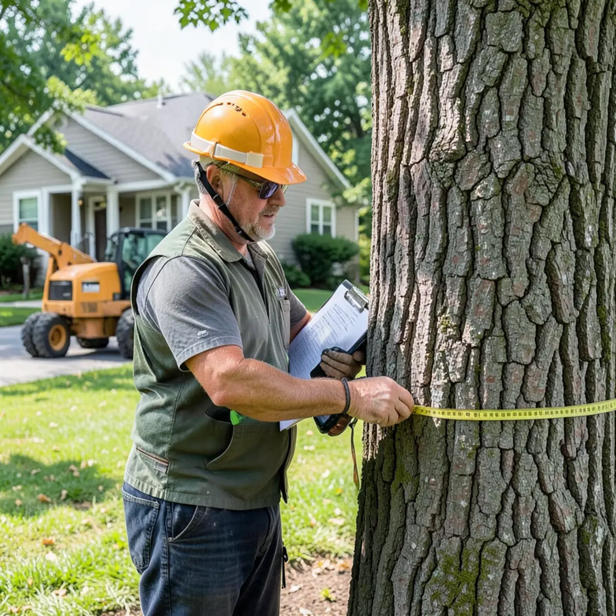 Estimator evaluating tree height and trunk diameter for Lansing tree removal quote